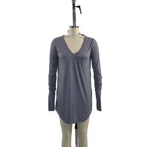 Stone Crow Designs Heather Gray V-Neck Long Sleeve Basic Unisex Tee